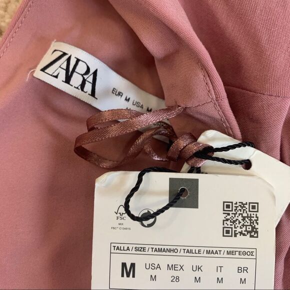 ZARA Pink Cut Out Tied V-neck Front Button Midi Dress Sz M NWT - Picture 6 of 8